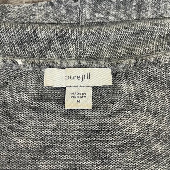 Pure Jill Women's Medium Open Front Cardigan Pockets Black White Marled - Picture 6 of 13